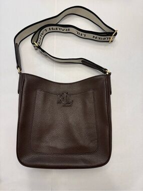 Ralph Lauren Dark Brown Pebbled Leather Crossbody with Branded Strap